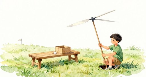 Bamboo Copter Drift and the Rolling String in Sunlight