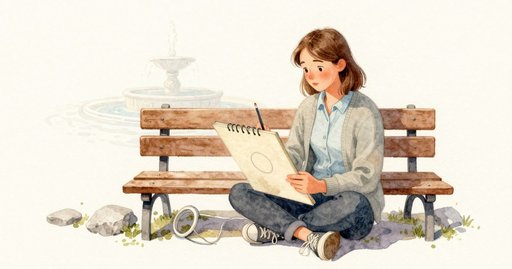 A Drop on the Sketchbook by the Fountain