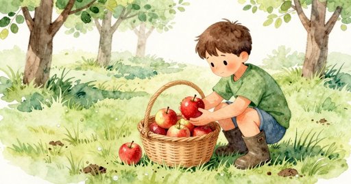 A Bird Drops an Apple into the Orchard Basket