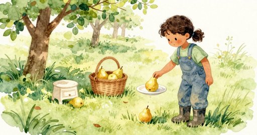 Pear Drops Into the Plate at the Orchard Row