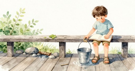 A Bucket, a Leaf, and the Wind Above the Creek